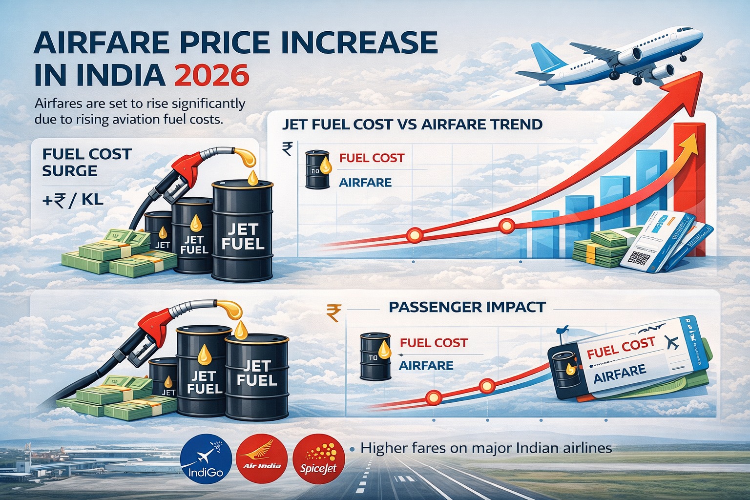 airfare price increase India 2026 fuel cost impact infographic